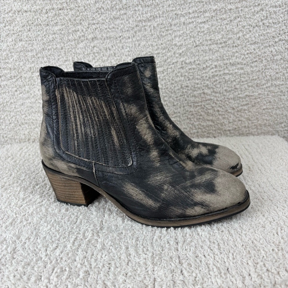 Womens Tie-Dye Black Gray Leather Ankle Booties